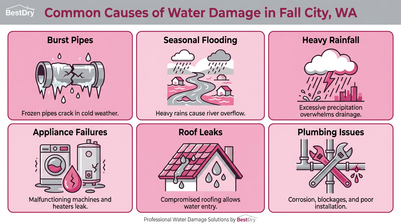 Common causes of water damage in Fall City, WA infographic